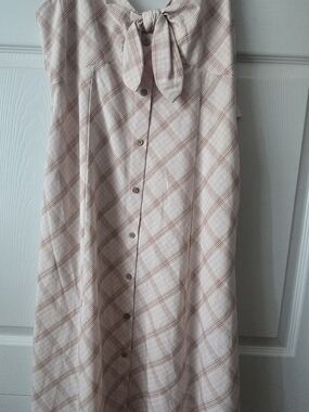 a new day Pale Pink Plaid Button-Front Midi Skirt